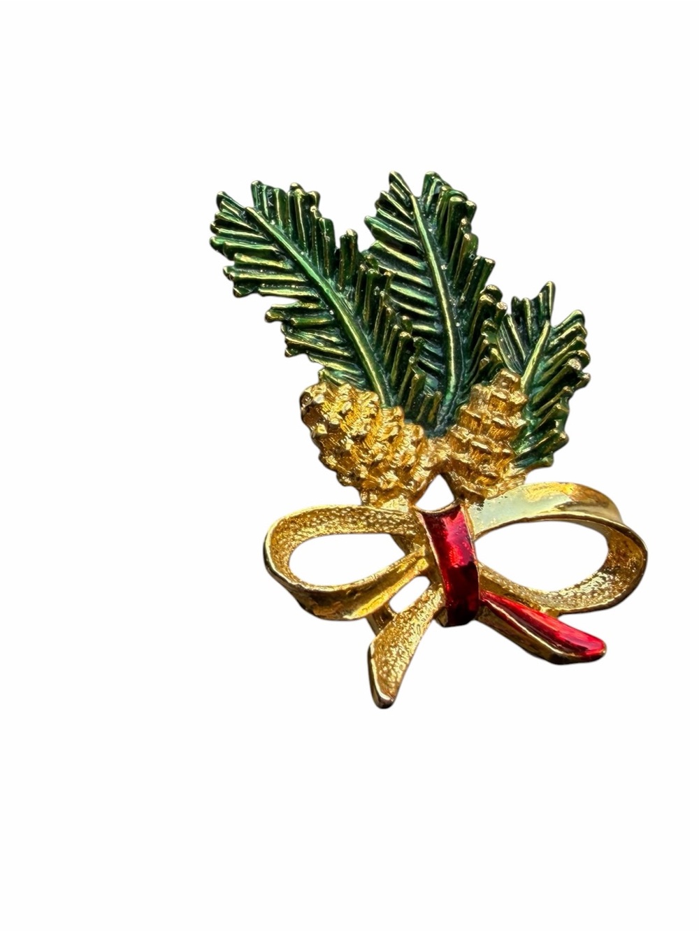 Beautiful Vintage GERRY'S
Goldtone Enamel
Pinecone Bow Brooch Pin